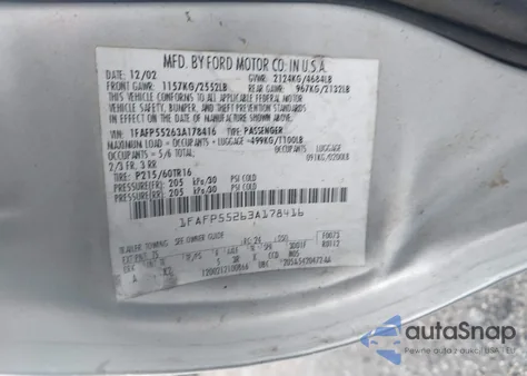 2003 Ford Taurus Ses from USA, damaged, VIN 1FAFP55263A178416